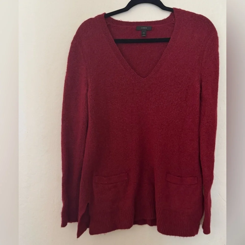 J. Crew V-Neck Alpaca Blend Burgandy Red Sweater